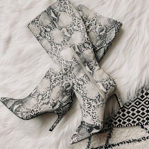 Shayla snake printed heeled boot